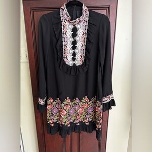 Anna Sui Black Floral Embroidered Dress